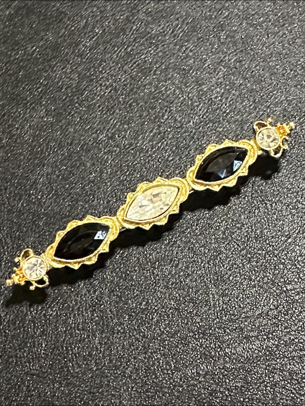 Gold Tone Rhinestone Bar Brooch Pin